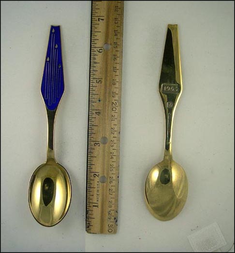 Gold Wash Blue Enamel Candles, Denmark Souvenir Spoon MAIN