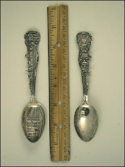 Public Library, City Seal, City Scene, Fort Dearborn, Grant Monument, Chicago, Illinois Souvenir Spoon MAIN