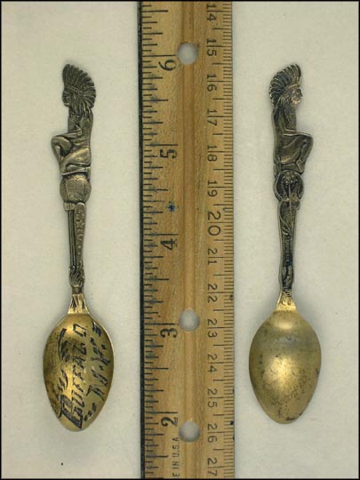 Cut Out Native American Kneeling on Globe, Buffalo, New York Souvenir Spoon MAIN