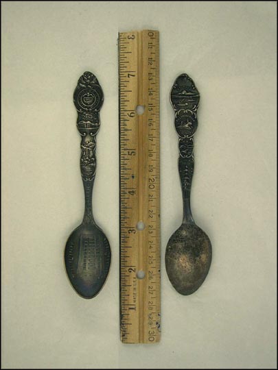 Public Library, Multnoman Falls, Forestry Building, State Seal, Mt. Hood,... Souvenir Spoon MAIN