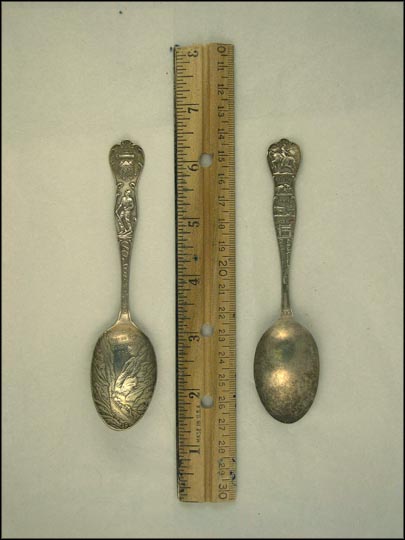 Famous Royal Gorge Canon City, State Seal, Cattle Raising, Plowing, Mine and Shaft, Colorado Souvenir Spoon MAIN