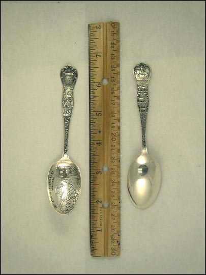 Summit of Pikes Peak Alt. 14147 F., State Seal, Miner, Cattle Raising, Plowing,... Souvenir Spoon MAIN
