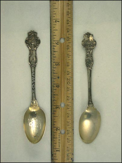 Soldiers and Sailors Monument, State Seal, State Capitol, Fairfield, Iowa Souvenir Spoon MAIN