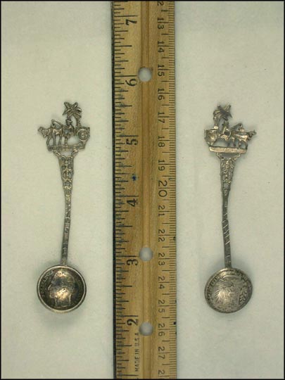 Coin as Bowl, Cut Out Donkey Pulling Man in Cart, Palm Tree Souvenir Spoon MAIN