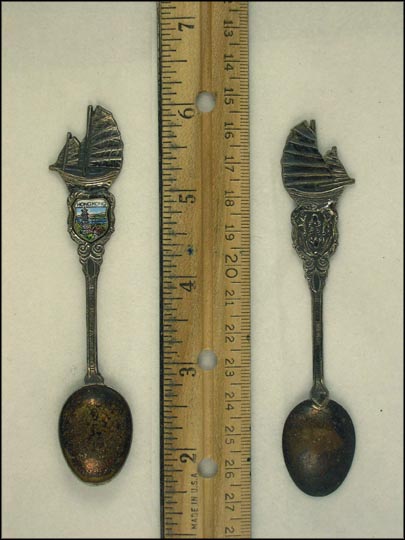 Enameled Picture, Cut Out Ship Souvenir Spoon MAIN