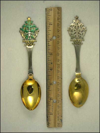 Jul 1932, Enameled Christmas Tree with Children Holding Hands Around It Souvenir Spoon MAIN
