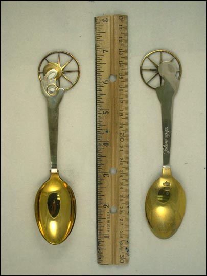 Julen 1942, Enameled Mother and Child, Cut Out Sun Souvenir Spoon MAIN