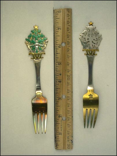 Jul 1932, Enameled Christmas Tree with Children Holding Hands Around It Fork Souvenir Spoon MAIN