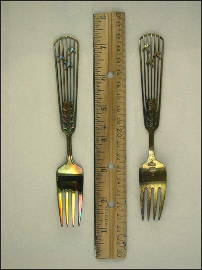 Julen1937, Enamled Birds Flying Through Cut Outs Fork Souvenir Spoon MAIN