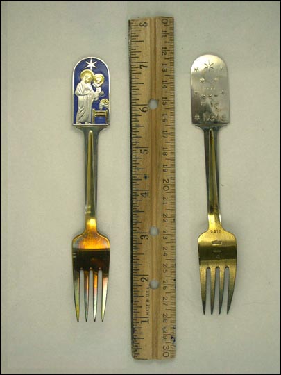 Jul 1934, Enameled Holy Mother and Child Fork Souvenir Spoon MAIN