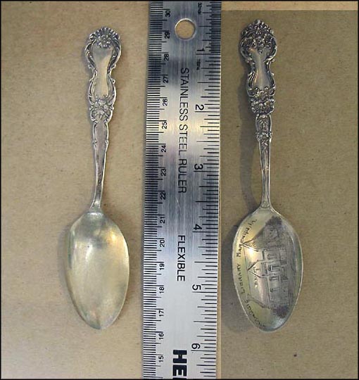 Etched Carnegie Library, Marengo, Iowa Souvenir Spoon MAIN