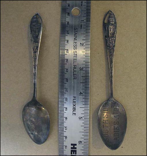 South Side Ladies Aid, Cut Out Capitol, State Seal, Cheyenne, Wyoming Souvenir Spoon MAIN