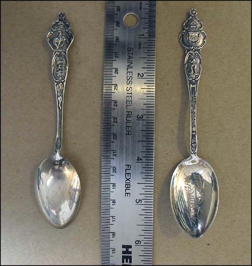 State Seal, Miner, Bucking Bronco, Covered Wagon, Fort Morgan, Colorado Souvenir Spoon MAIN