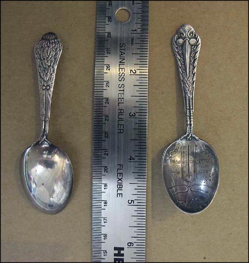 Stork Carrying Baby, Birth Records Souvenir Spoon MAIN