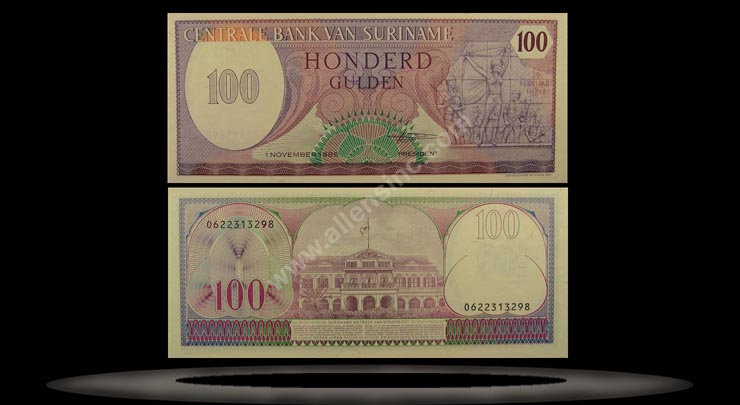 Suriname Banknote, 100 Gulden, 1.11.1985, P#128b MAIN