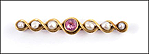 Pink Gem and Pearls Bar Pin in Yellow Gold THUMBNAIL