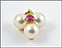 Three Pearl and Ruby Pendant in 18K Yellow Gold THUMBNAIL
