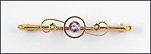 1900s Amethyst and Pearl Bar Pin in 15K Yellow Gold THUMBNAIL