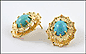 Turquoise Post Earrings with Two Layer Setting in 14K Yellow Gold THUMBNAIL