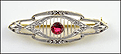 Red Zircon Pin in 14K Yellow and White Gold THUMBNAIL