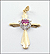 Synthetic Pink Stone and Diamond Cross Pendant in 10K Yellow Gold THUMBNAIL