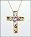 Multi-Stone Cross Necklace in 10K Yellow Gold THUMBNAIL