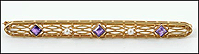 Amethyst and Pearl Bar Pin in 14K Yellow Gold THUMBNAIL