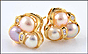 Pearl Cluster Omega Back Earrings in 14K Yellow Gold THUMBNAIL
