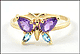 Amethyst and Topaz Butterfly Ring in 14K Yellow Gold THUMBNAIL
