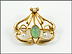 Green Stone and Pearl Watch Pin in 10K Yellow Gold THUMBNAIL