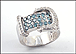 Blue and White Diamond Buckle Ring in 14K White Gold THUMBNAIL