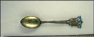 Whittington 862, Guy Sitting in Graveyard with Cat on Top of Tomb Stone, Enameled Sunset Souvenir Spoon THUMBNAIL