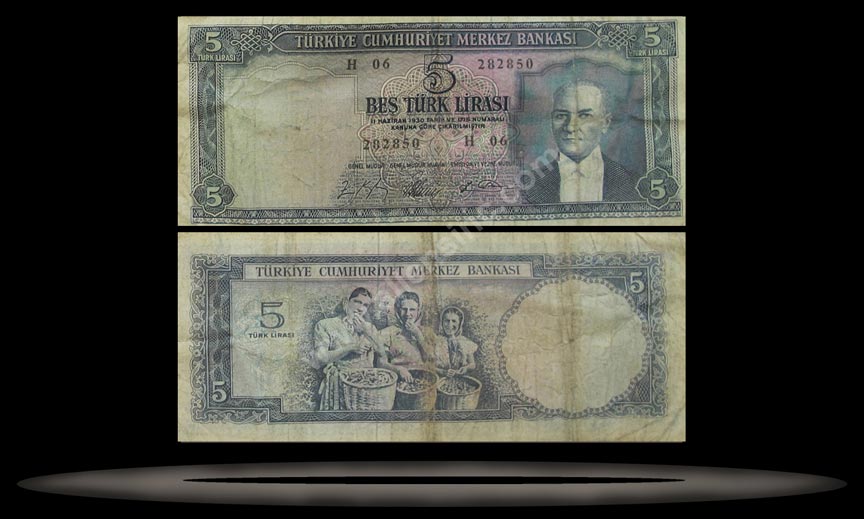 Turkey Banknote, 5 Lira, L.1930 (4.1.1965), P#174a MAIN