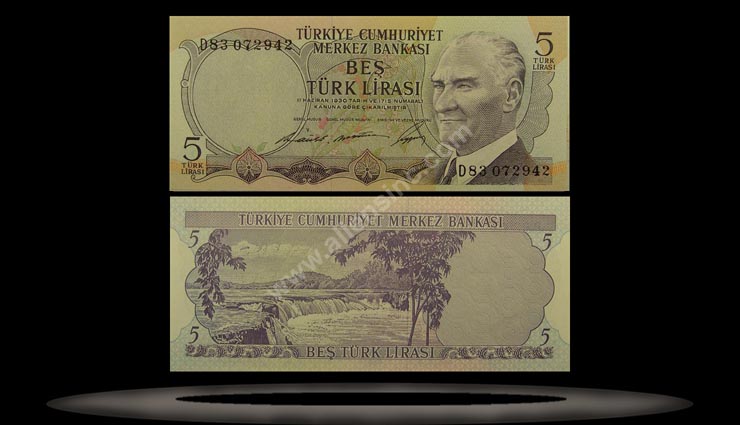 Turkey Banknote, 5 Lira, 8.1.1968, P#179 MAIN