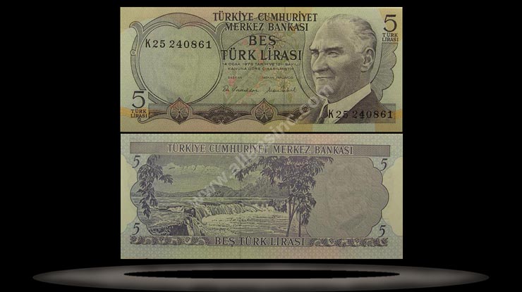 Turkey Banknote, 5 Lira, L.1970 (1976), P#185 MAIN