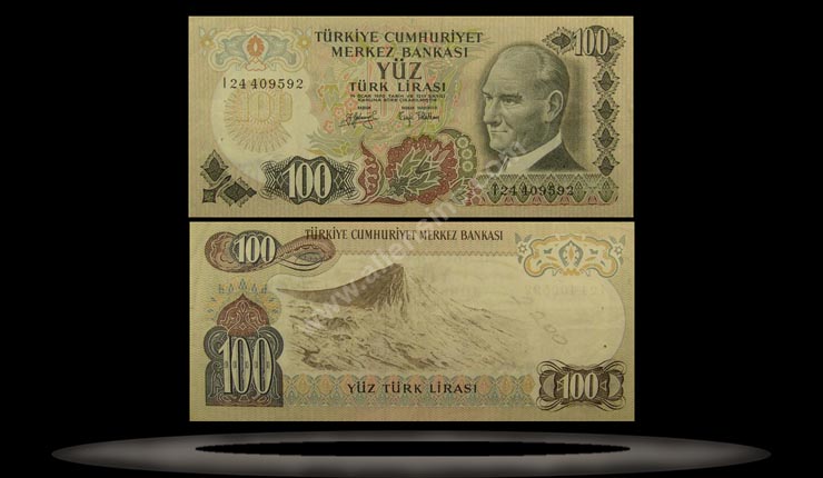 Turkey Banknote, 100 Lira, L.1970 (1972), P#189c MAIN