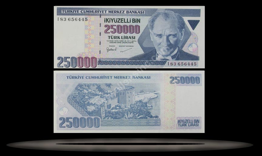 Turkey Banknote, 250,000 Lira, L.1970 (1998), P#211 MAIN