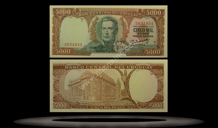 Uruguay Banknote, 5000 Pesos, ND (1967), P#50b MAIN