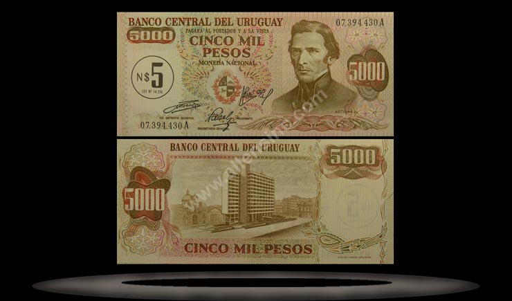 Uruguay Banknote, 5 Nuevos Pesos, ND (1975), P#57 MAIN