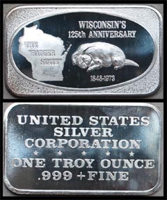 Wisconsin's 125th Anniversary' Art Bar by United States Silver Corp.. MAIN
