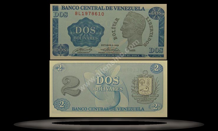 Venezuela Banknote, 2 Bolivares, 5.10.1989, P#69 MAIN