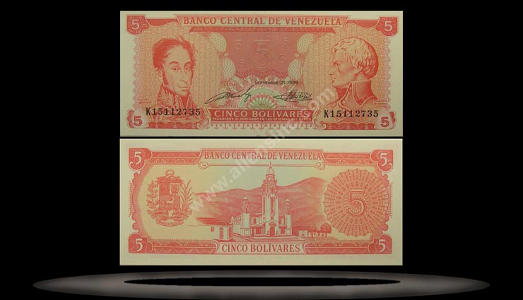 Venezuela Banknote, 5 Bolivares, 21.9.1989, P#70b MAIN