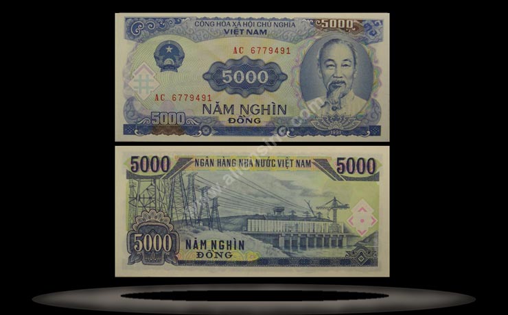 Democratic Republic of Vietnam Banknote, 5000 Dong, 1991, P#108a MAIN