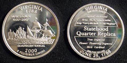 Virginia Quarter Replica' Art Bar. MAIN