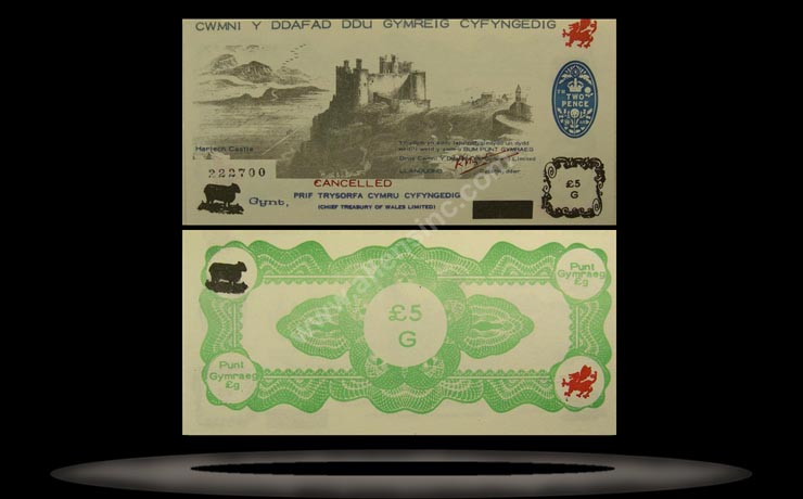 Welsh Black Sheep Company, Wales Banknote, 5 Pounds, 9.10.1969, P#105 MAIN