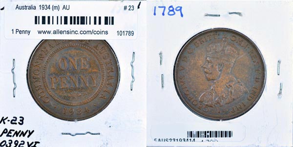 Australia, 1934 (m) 1 Penny, Cat# 23 MAIN
