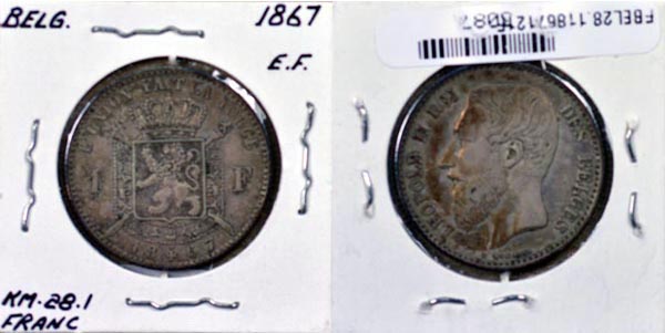 Belgium, 1867 1 Franc, Cat# 28.1 MAIN