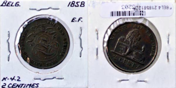 Belgium, 1858 2 Centimes, Cat# 4.2 MAIN
