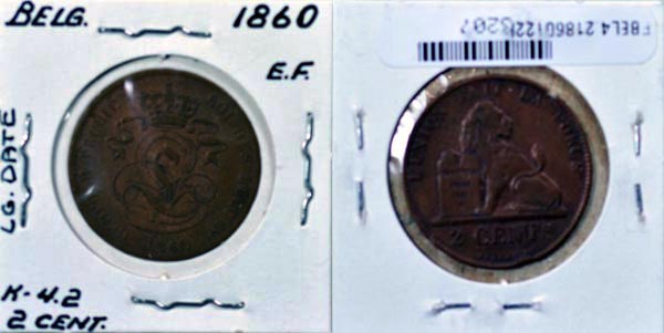 Belgium, 1860 LD 2 Centimes, Cat# 4.2 MAIN