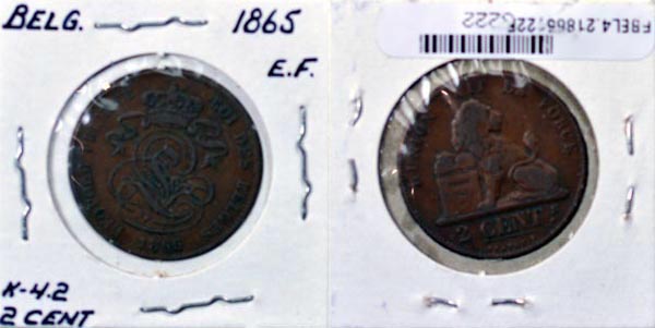 Belgium, 1865 2 Centimes, Cat# 4.2 MAIN